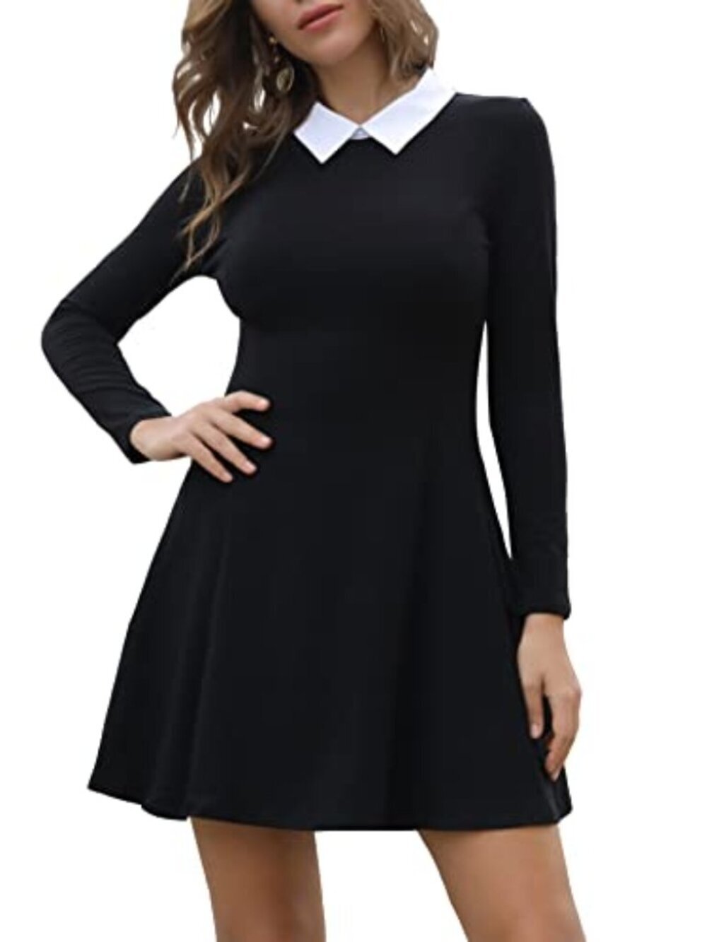 🆕 Women's Casual Fall Long Sleeve Halloween Dresses Peter Pan Collar A Line